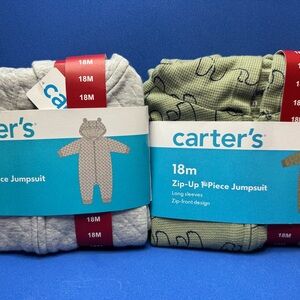 Carter's Gray Zip-Up Jumpsuit with Bear Hood & Green Jumpsuit with Bears